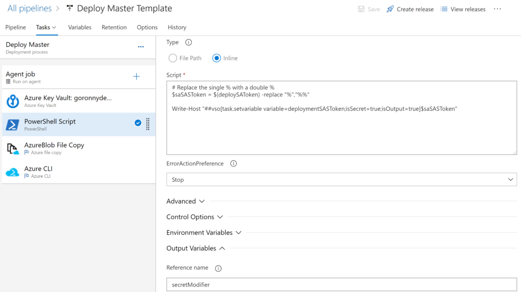 PowerShell script used to escape percent characters in the SAS token